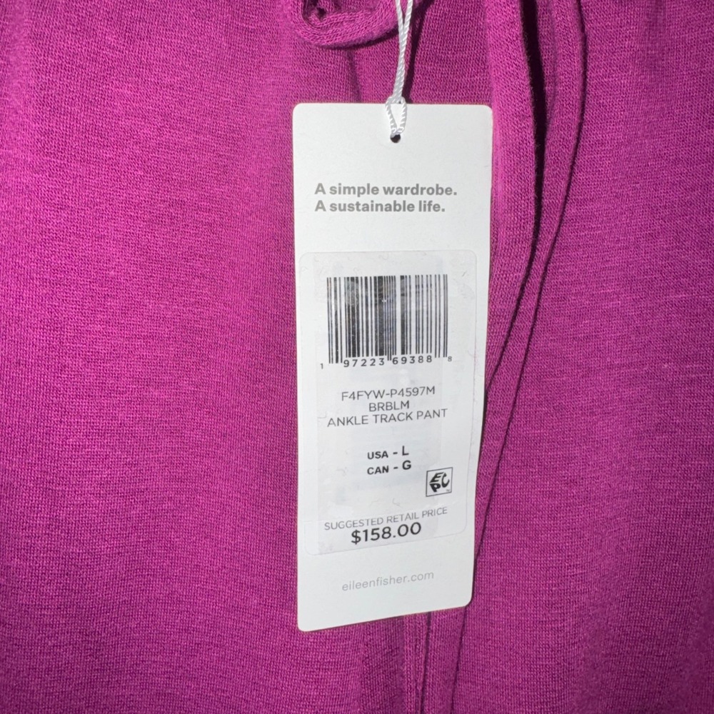 Eileen Fisher Cozy Brushed Terry Hug Ankle Track Pant Berry Magenta Large NEW - Picture 4 of 9